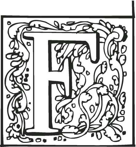 Letter F With Ornament Coloring Page